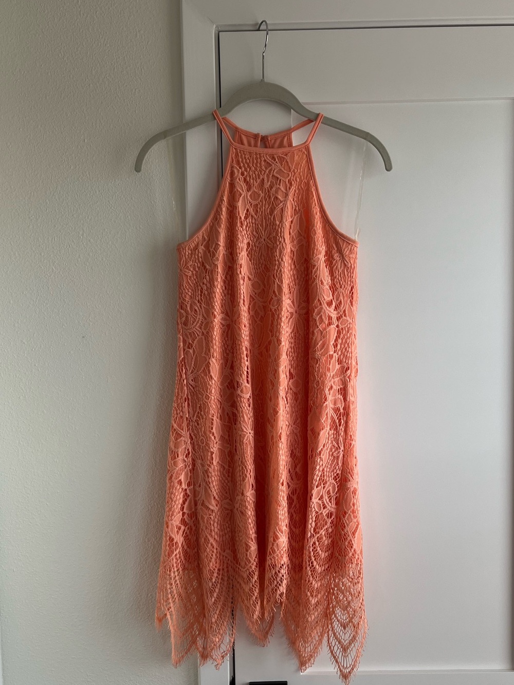 Lace Halter Dress in Coral - Picture 1 of 8